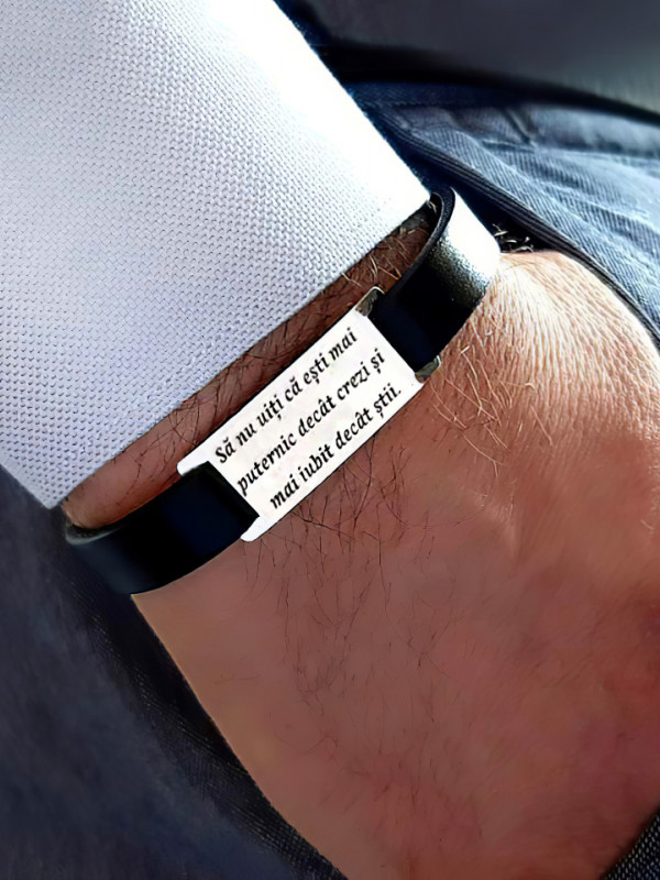 Robust - Personalisiertes Armband aus echtem Leder und Silberplatte (Verschluss aus Edelstahl)