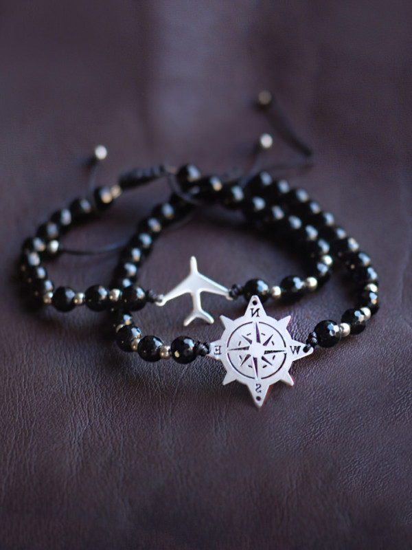 Onix Halbedelstein und Sterling Silber Armbänder Set Ich werde dir folgen