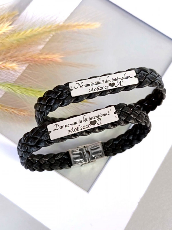 Set Brățări Cuplu Personalizat – Argint 925 și Piele - Img 1