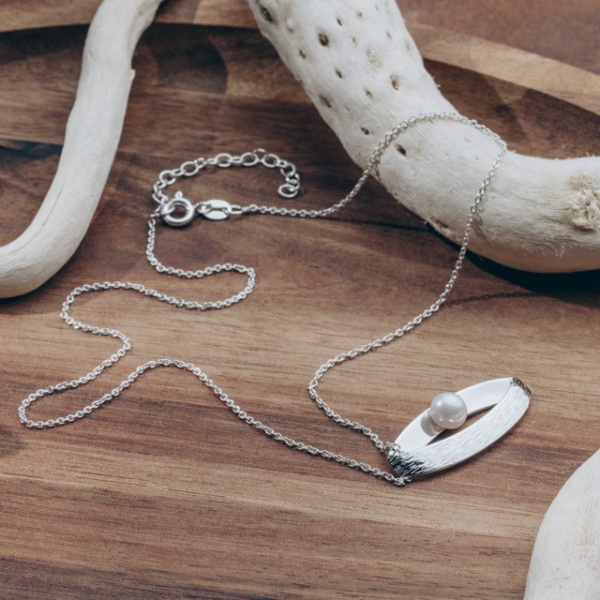 Sterling Silber Perlenkette - Oval strukturiertes Design