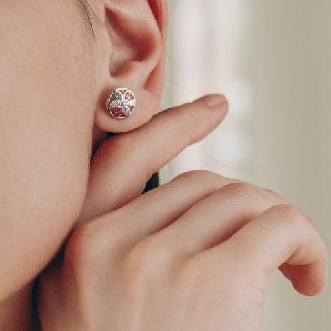 925 Sterling Silber Ohrringe - Blume mit mehrfarbigen Zirkonen - Img 1