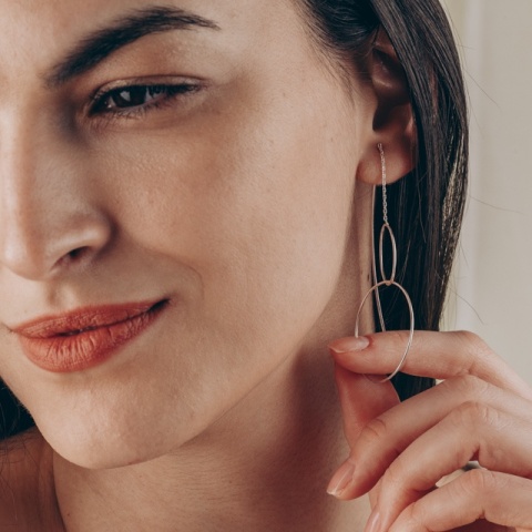 Beschreibung des Produkts: Sterling Silber Ohrringe mit Reifen und zarte Kette - Img 1