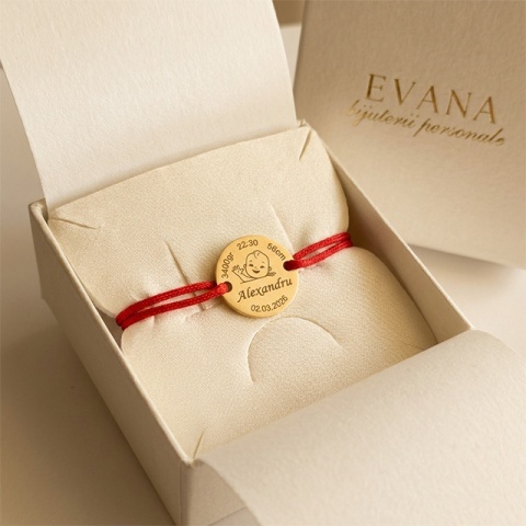 Brățară Aur 14K Personalizată cu Nume și Date Naștere – Bănuț 12mm/14 mm / 16 mm cu Pictogramă Copil - Img 3