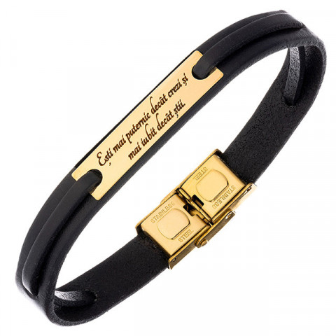 bratara premium barbati piele si aur personalizata