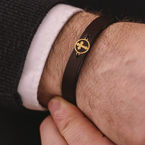 Brățară Bărbați Piele cu Cruce Aur 14K Personalizată – Model Protecție - Img 7