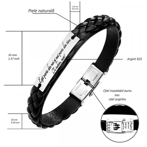 Brățară Bărbați Piele Dublată și Plăcuță Argint 925 Personalizată – Model Legământ - Img 10