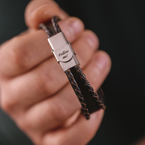 Brățară cu Busolă Argint 925 pentru Bărbați – Piele Naturală Personalizată - Img 2
