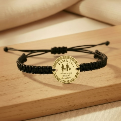 Brățară cu șnur și bănuț din aur 14K – Bijuterie familie Evana