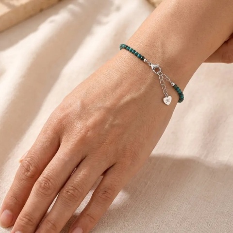 Brățară Damă cu Crisocolă Naturală și Inimă din Argint 925 – Personalizată cu Inițială