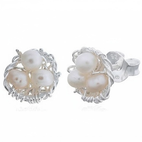 Cercei Mini Cuib cu Perle din Argint 925 – 8×8 mm - Img 4