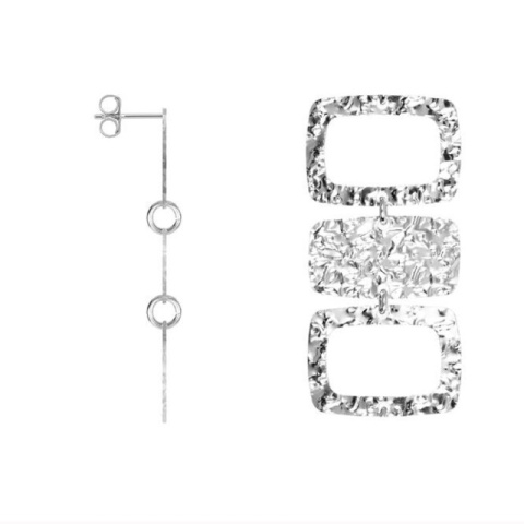 Cercei Statement din Argint Texturat, Formă Pătratică, 21x43 mm - Img 2