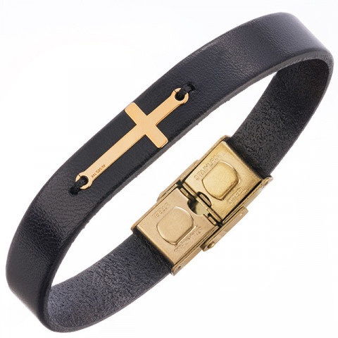 Einzigartiges S Leder- und Kreuzarmband 14k Gelbgold oder 14k Weißgold (Verschluss aus Edelstahl) - Img 9