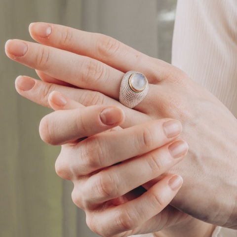 Inel din argint 925 placat cu argint și aur, cu piatră naturală Moonstone - Img 8