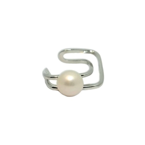 Rhodinierter offener Ring aus Sterlingsilber mit weißer Barock-Zuchtperle - Img 3