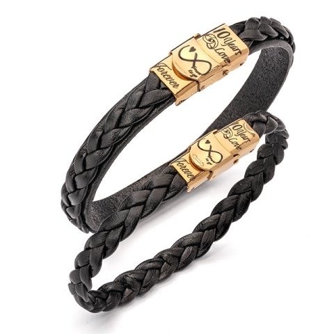 Set Brățări de Cuplu Piele & Simbol Infinit Aur 14K (Personalizat) - Img 2