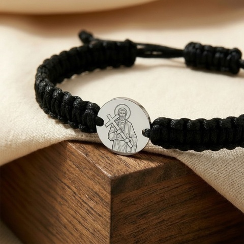 Sfântul Andrei – brățară din argint 925 pe șnur, personalizabilă