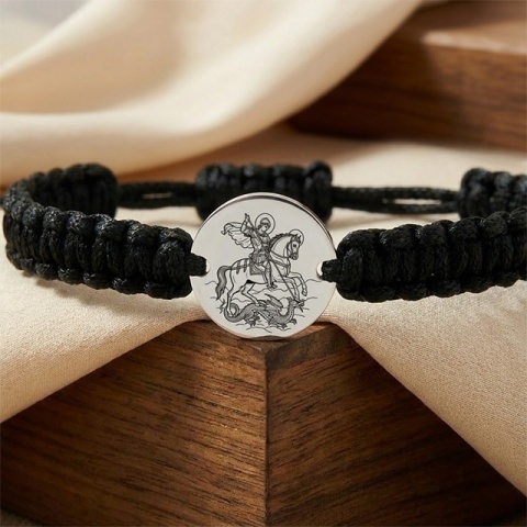 Sfântul Gheorghe – brățară din argint 925 pe șnur, personalizabilă
