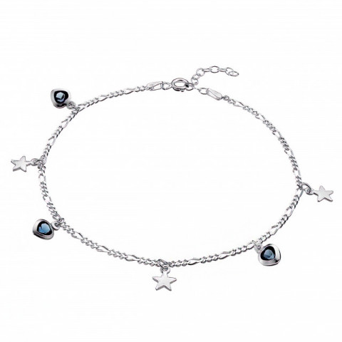 Silber 925 Knöchelarmband Blue Heart mit Kristallperlen, 23+3 cm - Img 2