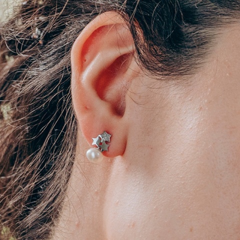 Silberohrringe Stars mit Zuchtperle - minimalistische Eleganz