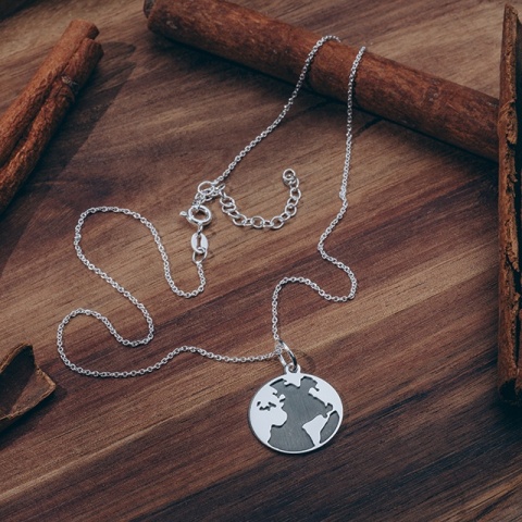 Sterling Silber Halskette mit Weltkarte - Img 2