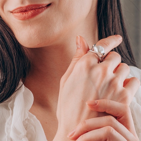 Verstellbarer Ring aus rhodiniertem Sterlingsilber mit Barock-Zuchtperle - Img 6
