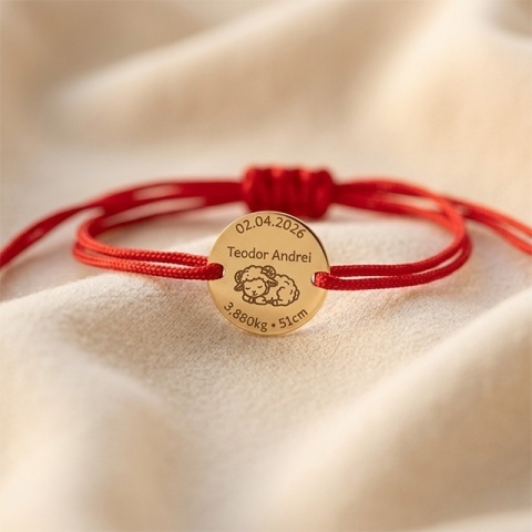 Brățară Aur 14K Personalizată cu Zodiac pentru Bebeluși – Nume și Date de Naștere