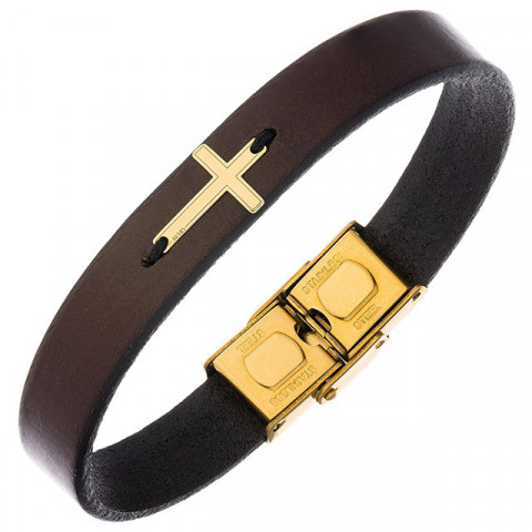 Brățară Bărbați din Piele cu Cruce din Aur 14K – Cadou Religios Personalizat | Simbol Credință și Protecție - Img 10