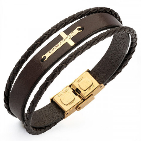 Brățară Bărbați Piele cu Cruce Aur 14K Personalizată – Model Unic M - Img 7