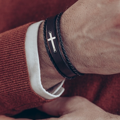 Brățară Bărbați Piele cu Cruce Aur 14K Personalizată – Model Unic M - Img 9