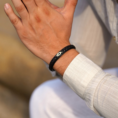 Brățară Bărbați Piele cu Cruce Aur 14K Personalizată – Model Spiritualitate - Img 9