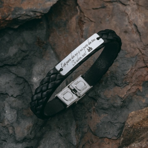 Brățară Bărbați Piele Dublată și Plăcuță Argint 925 Personalizată – Model Legământ - Img 4