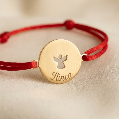 Brățară Copii Aur 14K cu Înger Protector și Șnur Roșu – Personalizată cu Prenume - Img 2