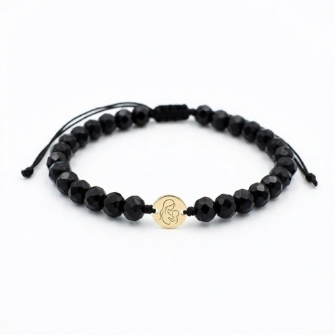 Brățară cu bănuț din aur 14K și cristale negre – personalizată - Img 4