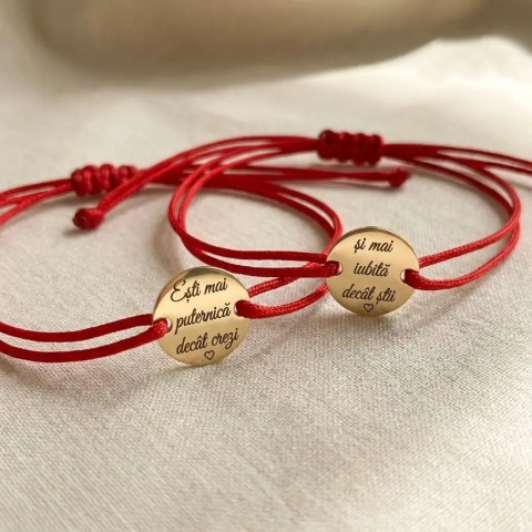 Brățară personalizată aur 14K cu mesaj motivațional gravat față-verso