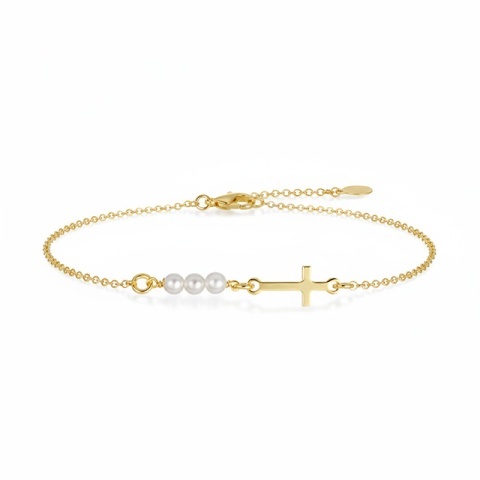 Brățară din Argint 925 cu Cruce 6×16 mm și Perle de Cultură - Img 4