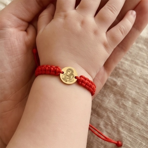 Brățară din Aur 14K cu Fecioara Maria și Pruncul – Bănuț Personalizat | Evana - Img 4