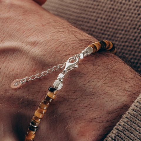 Brățară Ochi de Tigru cu elemente din argint, mărimi S–XXL, reglabilă - Img 4
