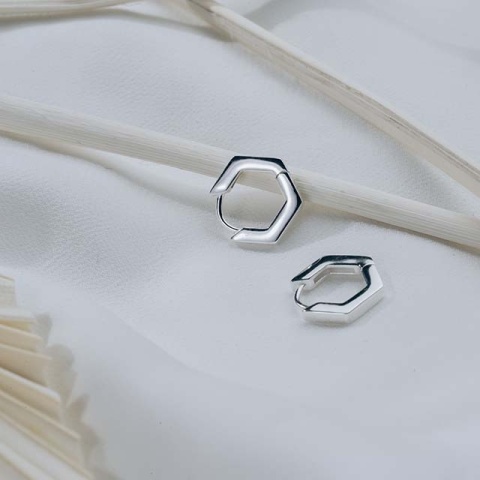 Cercei din Argint Solid - Eleganță Geometrică Hexagon - Img 1
