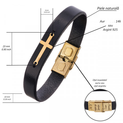 Einzigartiges S Leder- und Kreuzarmband 14k Gelbgold oder 14k Weißgold (Verschluss aus Edelstahl) - Img 8
