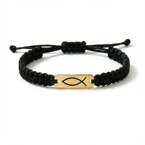Peștele creștin (Ichthys) – brățară din aur 14K pe șnur, personalizabilă - Img 3