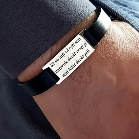 Robust- Bratară Personalizată din piele naturală si Plăcuță din Argint (închizătoare oțel inoxidabil)
