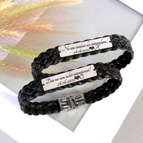 Set Brățări Cuplu Personalizat – Argint 925 și Piele - Img 1