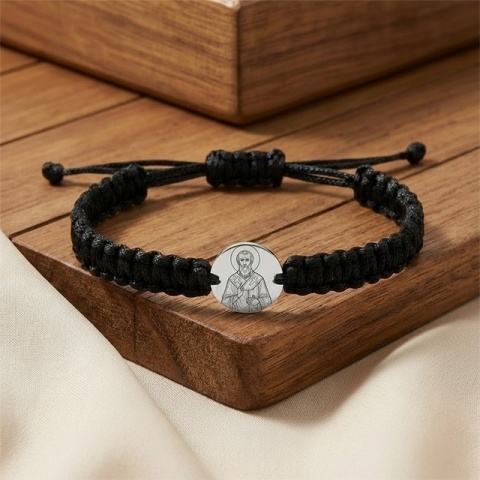 Sfântul Vasile cel Mare – brățară din argint 925 pe șnur, personalizabilă