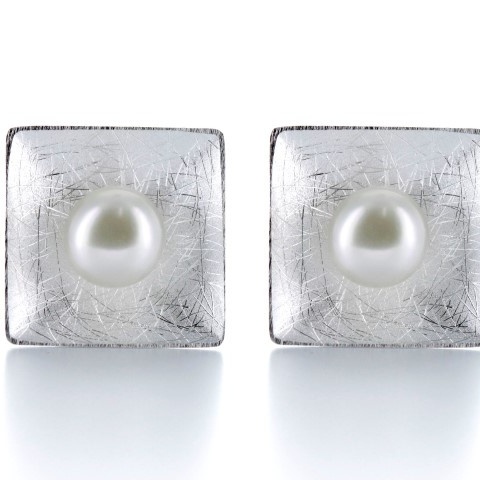 Sterling Silber Zuchtperlen-Ohrringe - strukturiertes Design, quadratische Form, 14,5 mm - Img 4