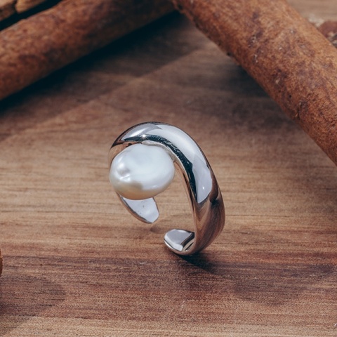 Val- Ring aus rhodiniertem 925er Sterlingsilber mit weißer Barock-Zuchtperle - Img 2