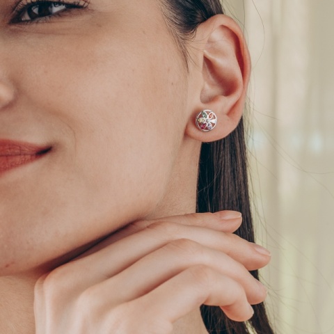 925 Sterling Silber Ohrringe - Blume mit mehrfarbigen Zirkonen - Img 2