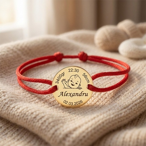 Brățară Aur 14K Personalizată cu Nume și Date Naștere – Bănuț 12mm/14 mm / 16 mm cu Pictogramă Copil - Img 2