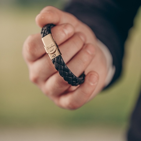 Brățară Bărbați Piele cu Cruce Aur 14K Personalizată – Model Credință Clasică - Img 2