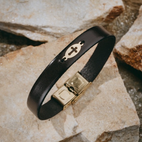 Brățară Bărbați Piele cu Cruce Aur 14K Personalizată – Model Spiritualitate - Img 9