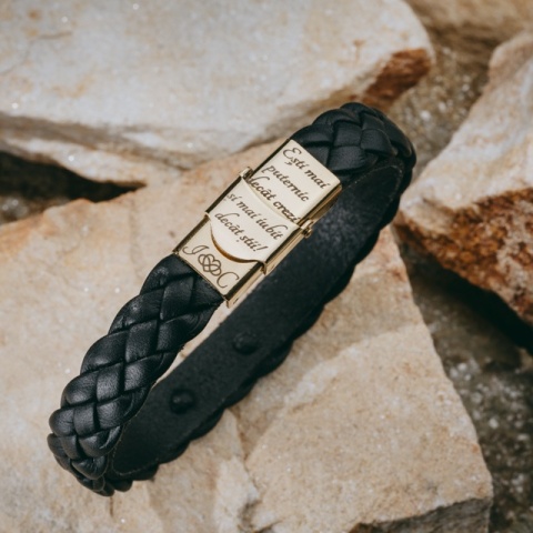 Brățară Bărbați Piele Împletită cu Cruce Aur 14K Personalizată – Model Veghe - Img 9
